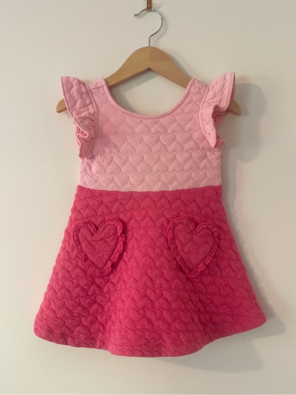 JANIE & JACK VGUC Pink Colorblock Quilted Heart Flutter Sleeve Dress